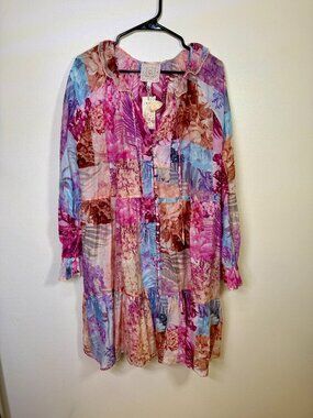 Johnny Was Jade Etta Mini Dress | Floral Patchwork Silk Blend Boho NWT